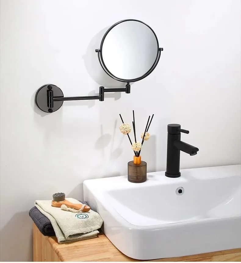 XLXL Dressing Mirror Wall Mounted 8 inch Magnifying Two-Sides Mirror Space Aluminum Black Makeup Mirror Cosmetic Mirror Lady Gift (Square Base)