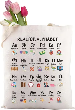 XYANFA Funny Real Estate Shopping Bag Real Estate Agent Office Gift Realtor Thank You Gifts Realtor Alphabet Tote Bag
