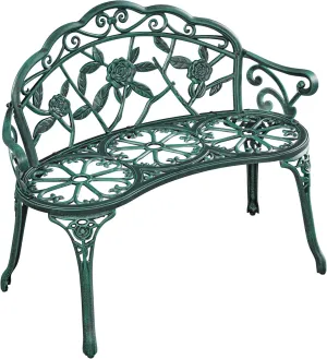 Yaheetech Patio Garden Bench Park Metal Rose Outdoor Benches, Aluminium Vintage Antique Furniture Chair Outside Benches Weather Proof Bench for Outdoor Porch, Lawn, Balcony, Backyard, Green