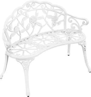 Yaheetech Patio Garden Bench Park Metal Rose Outdoor Benches, Aluminium Vintage Antique Furniture Chair Outside Benches Weather Proof Bench for Outdoor Porch, Lawn, Balcony, Backyard, White