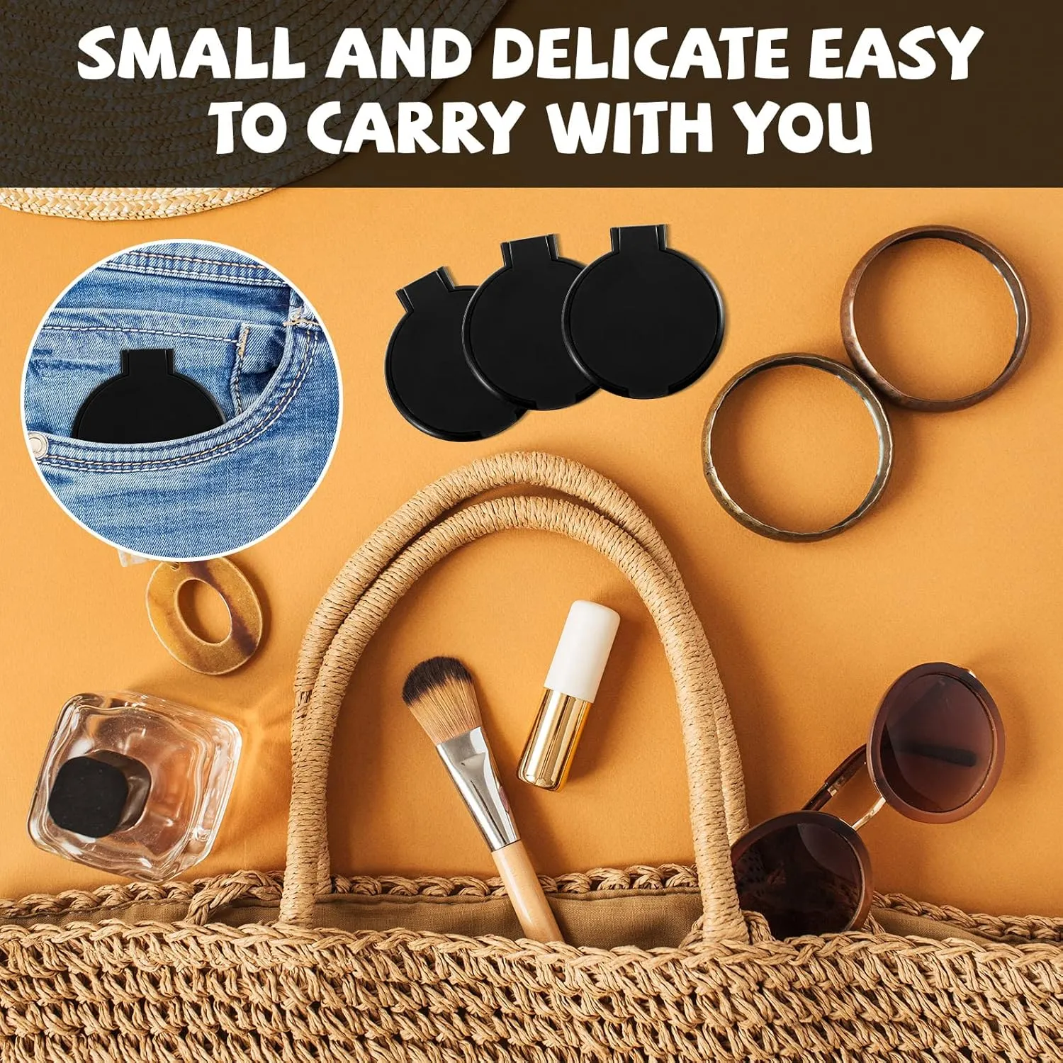 Yalikop 36 Pcs Compact Mirror Bulk Portable Round Makeup Mirror Mini Foldable for Purse Women Travel Daily Use Mother‘s Day Gifts (Black)