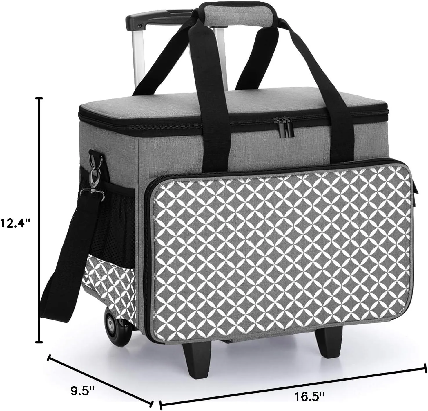 Yarwo 𝟐𝟎𝟐𝟓 𝐍𝐄𝐖 Detachable Rolling Sewing Machine Carrying Case, Sewing Quilting Tote Bag with Trolley and Removable Bottom Board for Most Standard Sewing Machine and Accessories, Gray with Grid