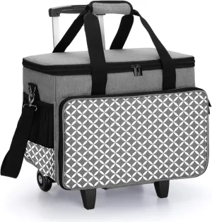 Yarwo 𝟐𝟎𝟐𝟓 𝐍𝐄𝐖 Detachable Rolling Sewing Machine Carrying Case, Sewing Quilting Tote Bag with Trolley and Removable Bottom Board for Most Standard Sewing Machine and Accessories, Gray with Grid