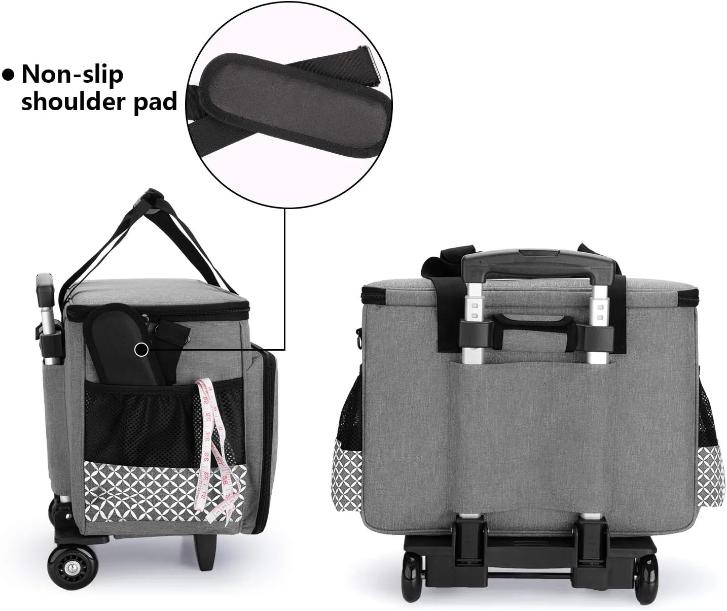 Yarwo 𝟐𝟎𝟐𝟓 𝐍𝐄𝐖 Detachable Rolling Sewing Machine Carrying Case, Sewing Quilting Tote Bag with Trolley and Removable Bottom Board for Most Standard Sewing Machine and Accessories, Gray with Grid