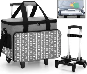 Yarwo 𝟐𝟎𝟐𝟓 𝐍𝐄𝐖 Detachable Rolling Sewing Machine Carrying Case, Trolley Tote Bag with Removable Bottom Board for Most Standard Sewing Machine and Accessoriess, Gray with Arrow