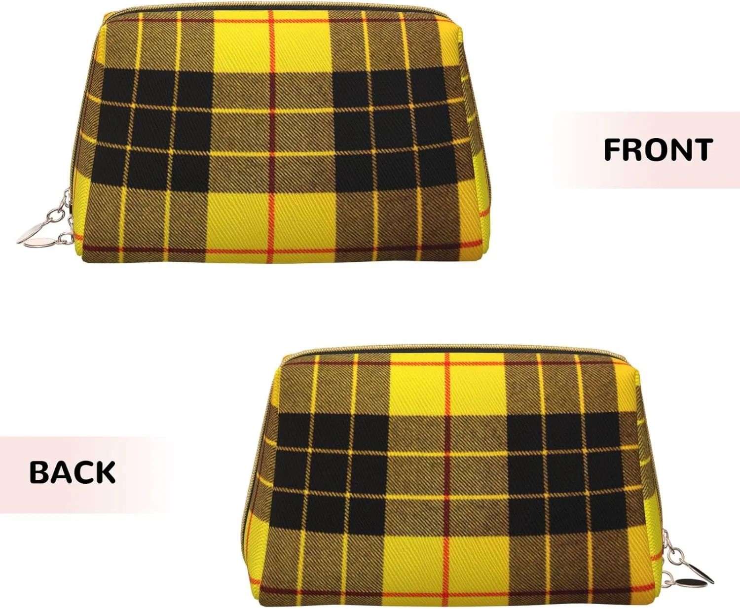 Yellow Gray Black Plaid Toiletry Pouch, Travel-Friendly Makeup Organizer For Makeup Brushes, Lipsticks