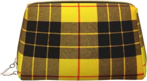 Yellow Gray Black Plaid Toiletry Pouch, Travel-Friendly Makeup Organizer For Makeup Brushes, Lipsticks
