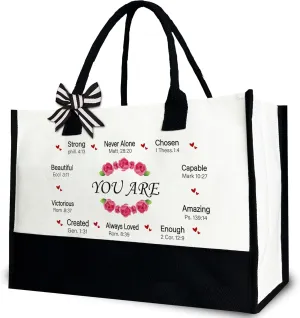 You are Bible Tote Bag for Women, Inspirational Religious Canvas Tote Bag Gift for Thanksgiving, Birthday, Chirstmas, 12x17 inch