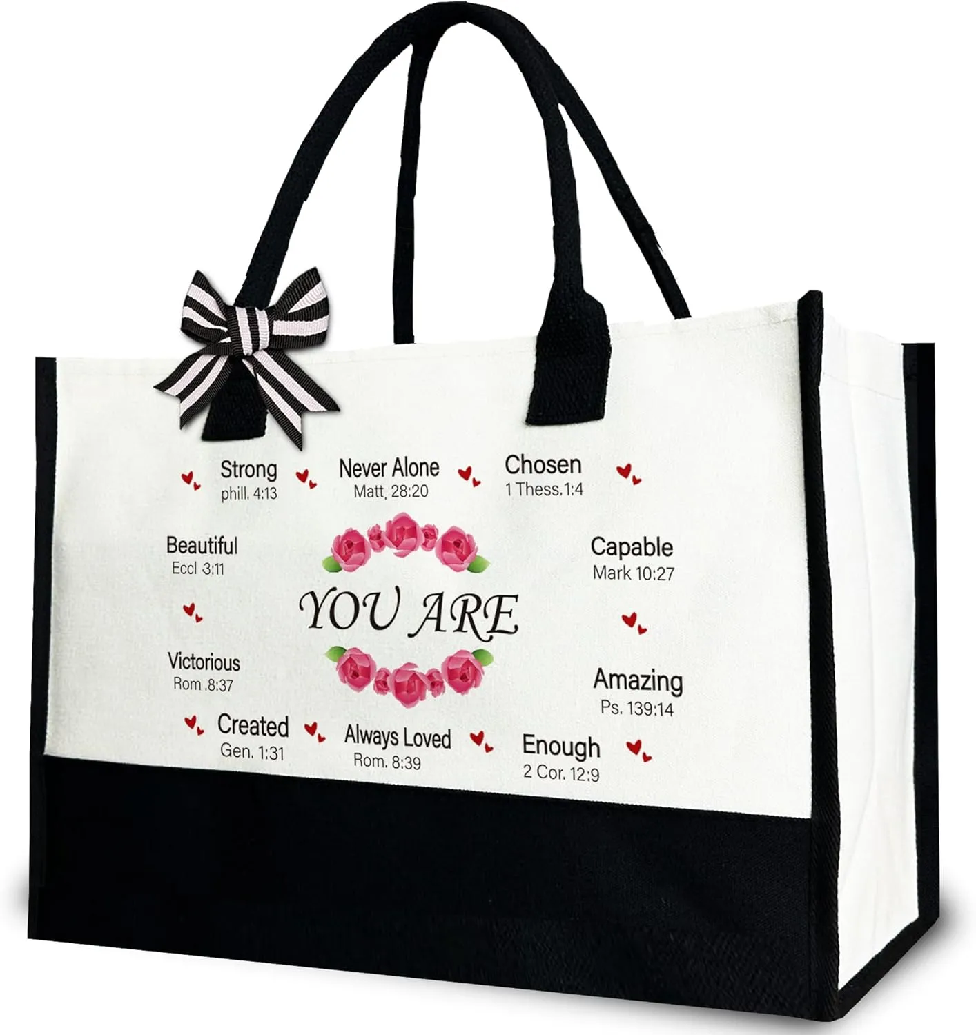 You are Bible Tote Bag for Women, Inspirational Religious Canvas Tote Bag Gift for Thanksgiving, Birthday, Chirstmas, 12x17 inch
