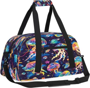 Yzrwebo Colourful Jellyfish Kids Gym Sport Bag for Boys Girls, Jellyfish Travel Duffle Bag Gymnastics Dance Bag Teen Weekender Overnight Carry on Tote Bags
