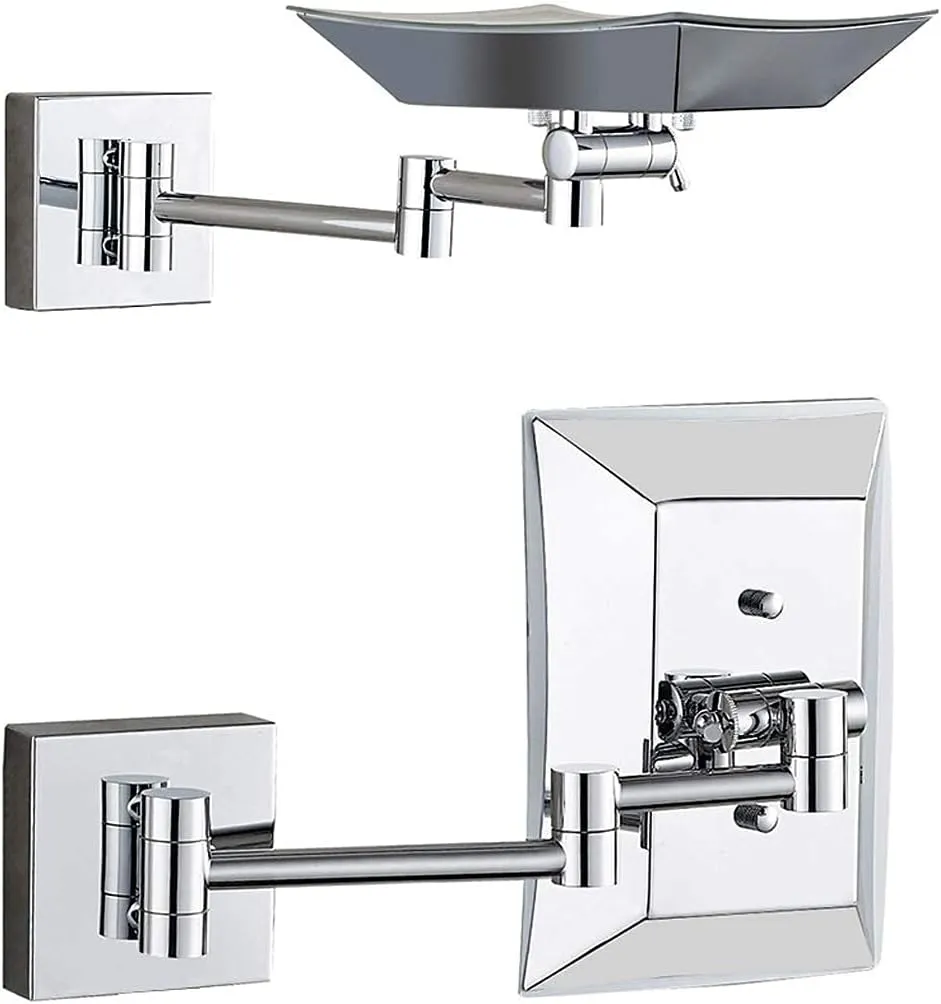 ZADIKO Bathroom Wall-Mounted Makeup Mirror Foldable Telescopic Rotating Metal Copper Square Cosmetic Mirror 8 Inches