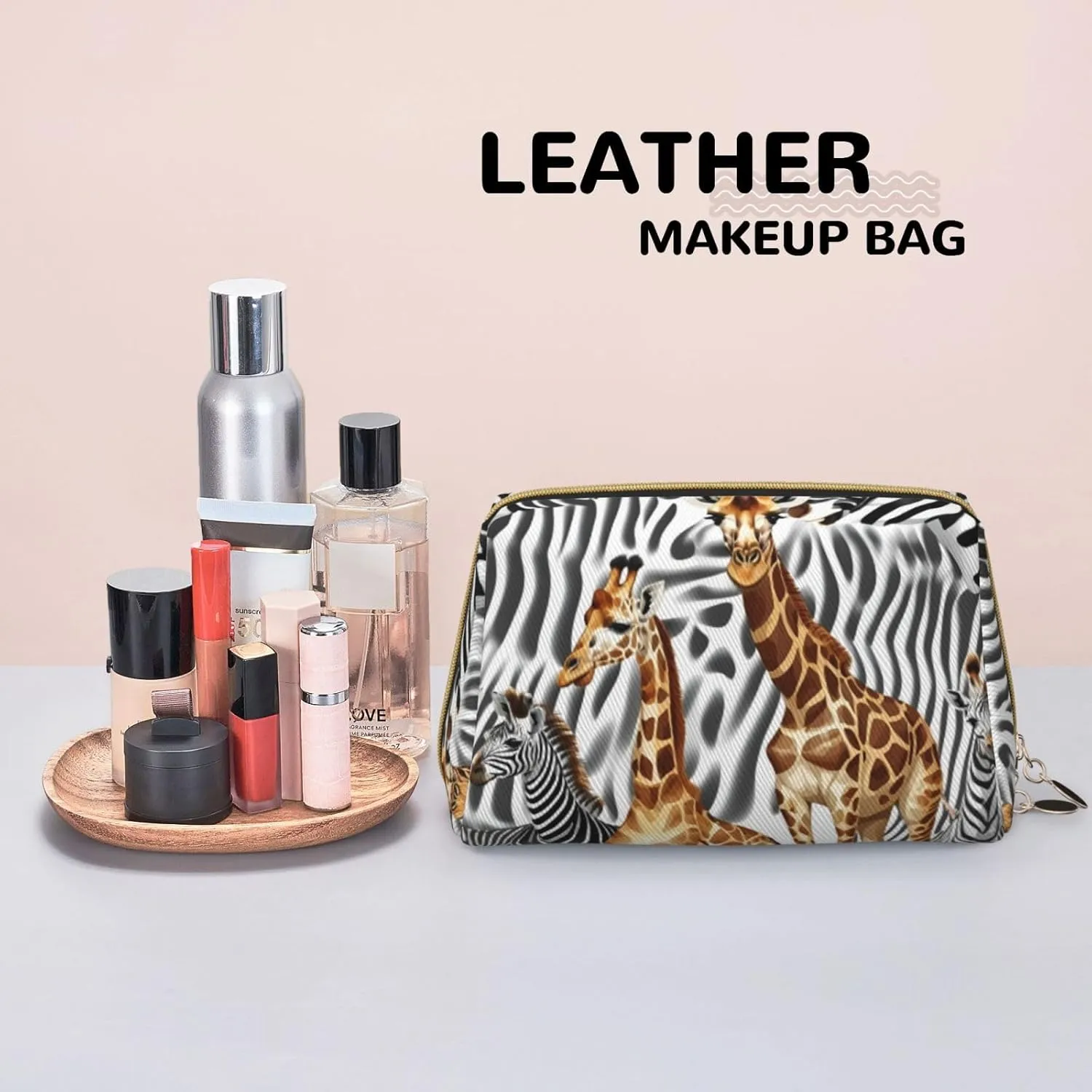 Zebra And Giraffe Toiletry Pouch, Travel-Friendly Makeup Organizer For Makeup Brushes, Lipsticks