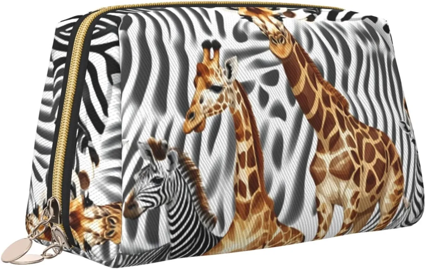 Zebra And Giraffe Toiletry Pouch, Travel-Friendly Makeup Organizer For Makeup Brushes, Lipsticks