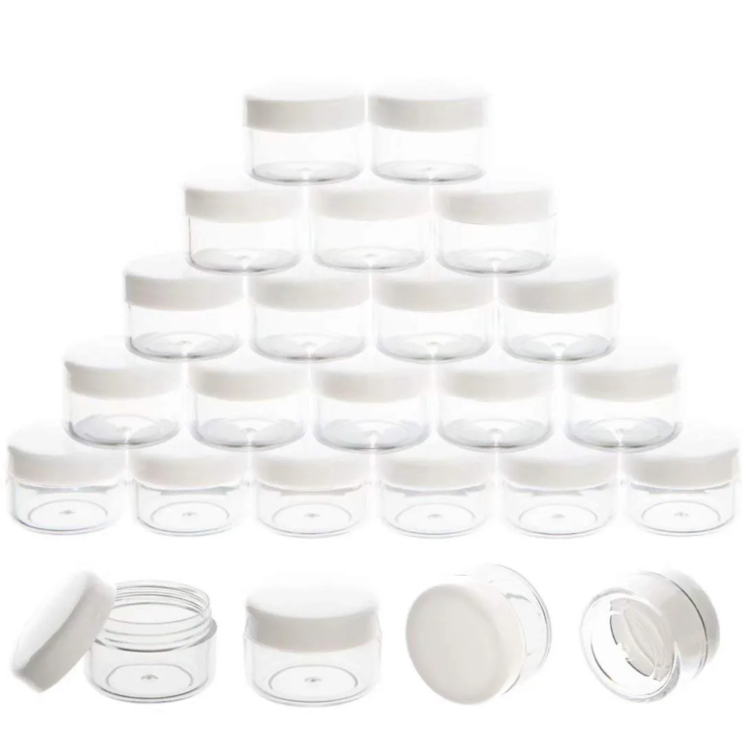 ZEJIA 5 Gram Sample Containers with Lids, Mini Makeup Containers, Empty Plastic Travel Cosmetic Containers with Labels(100 Count, White Lid)
