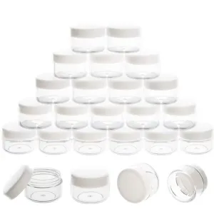 ZEJIA 5 Gram Sample Containers with Lids, Mini Makeup Containers, Empty Plastic Travel Cosmetic Containers with Labels(100 Count, White Lid)
