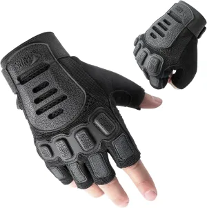 ZUNE LOTOO Fingerless Tactical Gloves Men with TPR Impact Protection & EVA Palm Padded, Half Finger Gloves for Motorcycle Work Paintball Airsoft Range(Black)